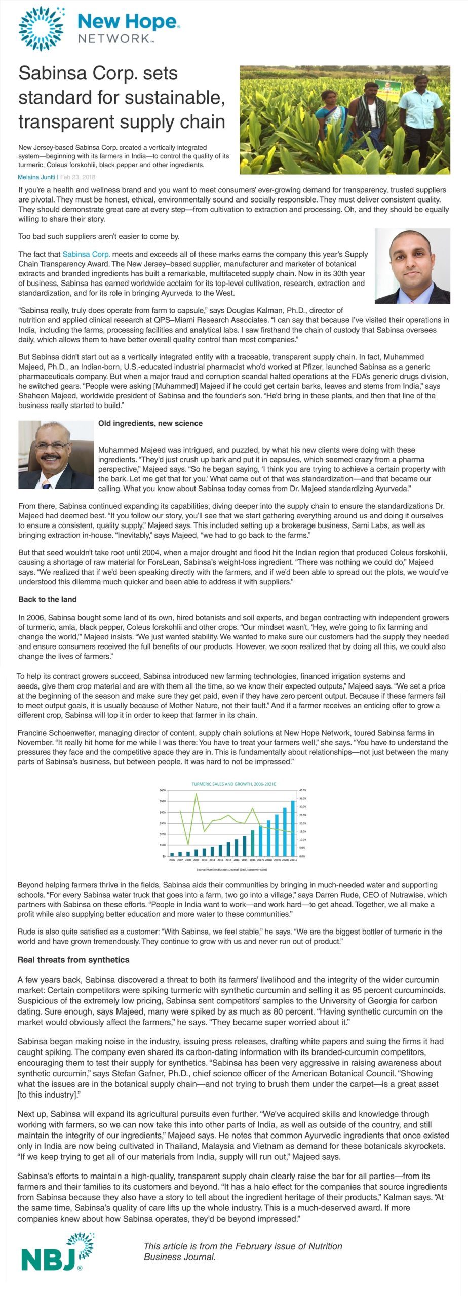 Sabinsa Corp. sets standard for sustainable, transparent supply chain